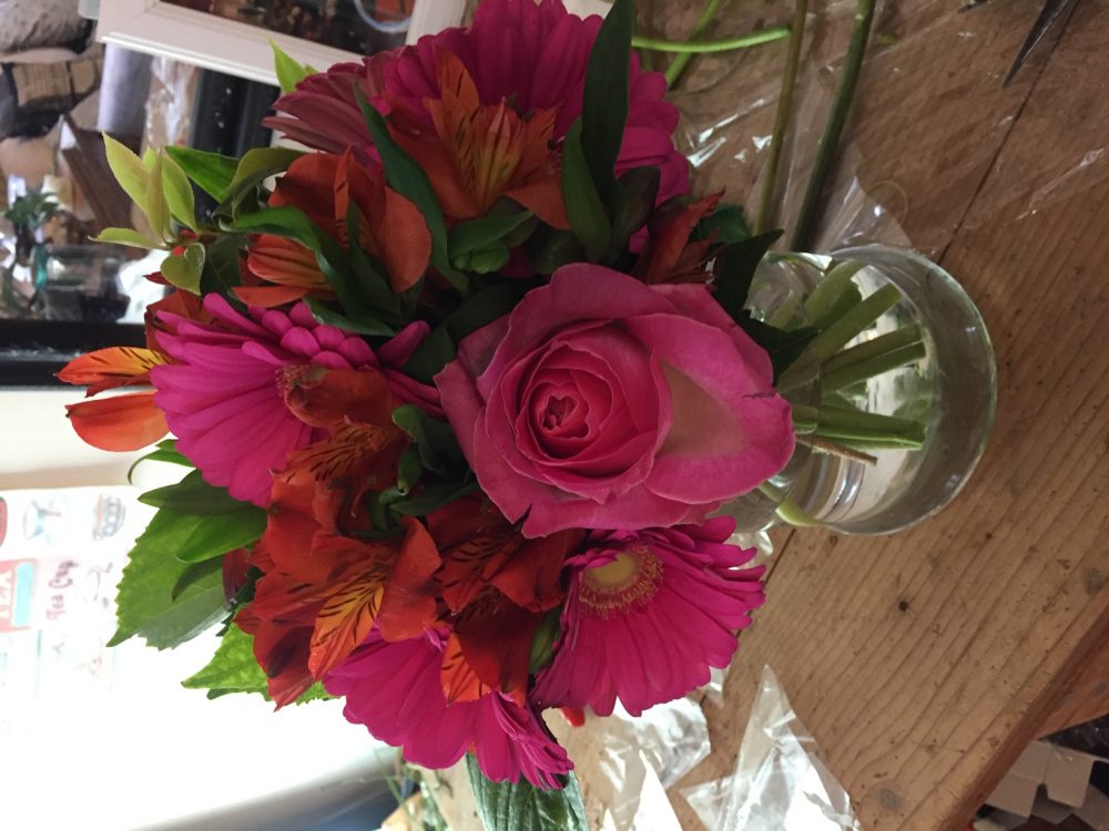 Hot pink and orange posy Product Image