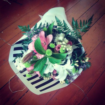 Vintage Charm - A beautifully styled bouquet featuring soft pink, fresh green and creamy tones with plenty of natural texture. Carefully wrapped for a relaxed vintage-inspired finish, it’s a lovely choice for many special occasions.